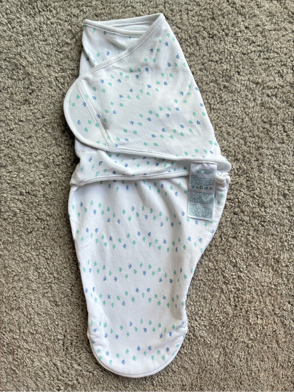 aden + anais White Swaddle Sleep Sack with Blue & Mint Footprints